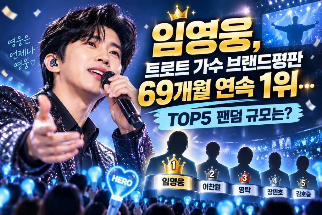 2026년 9월 임영웅 트로트 브랜드평판 69개월 연속 1위와 TOP5 팬덤 규모 비교