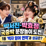 박서진 박효정 남매의 국중박 분장놀이 도전과 대상 백자 잉어 모양 연적을 표현한 상징 일러스트